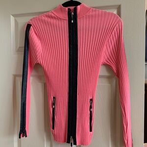 Jamie Sadock Coral/Black Zip Front Holf Sweater sz Sfrobt zip pockets